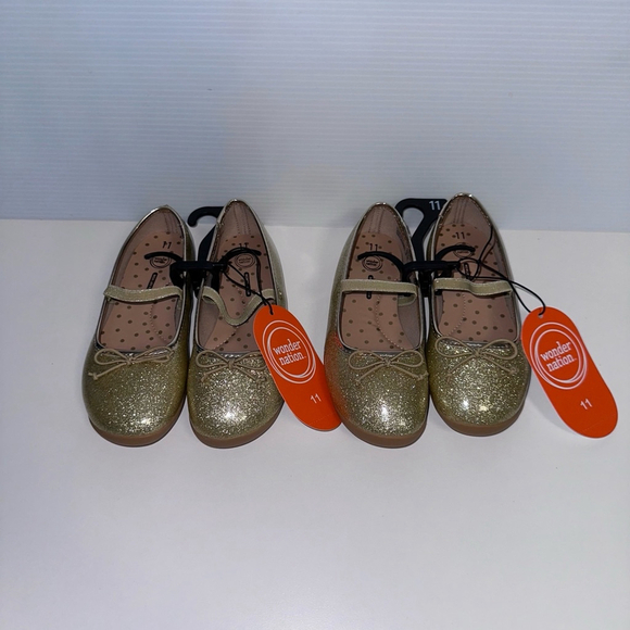 Lot of 2 NWT New Girls Wonder Nation Shoes, Size 11, Gold Dress Shoes Twins - Picture 7 of 7